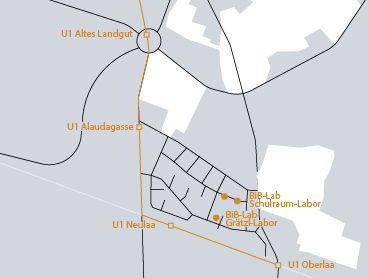Lageplan der BiB-Lab Standorte in der Per-Albin-Hansson-Siedlung