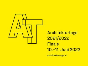 Ankündigung Architekturtage mit schwarzer Schrift auf gelbem Hintergrund