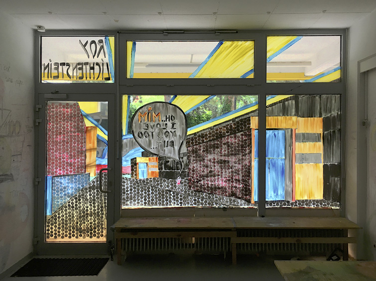 Malerei auf dem Schaufenster des BiB-Lab Grätzl-Labor im Stil von Roy Lichtenstein
